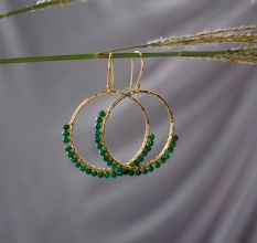 Green Onyx beaded Circle dangle earring, Brass 18k gold plated